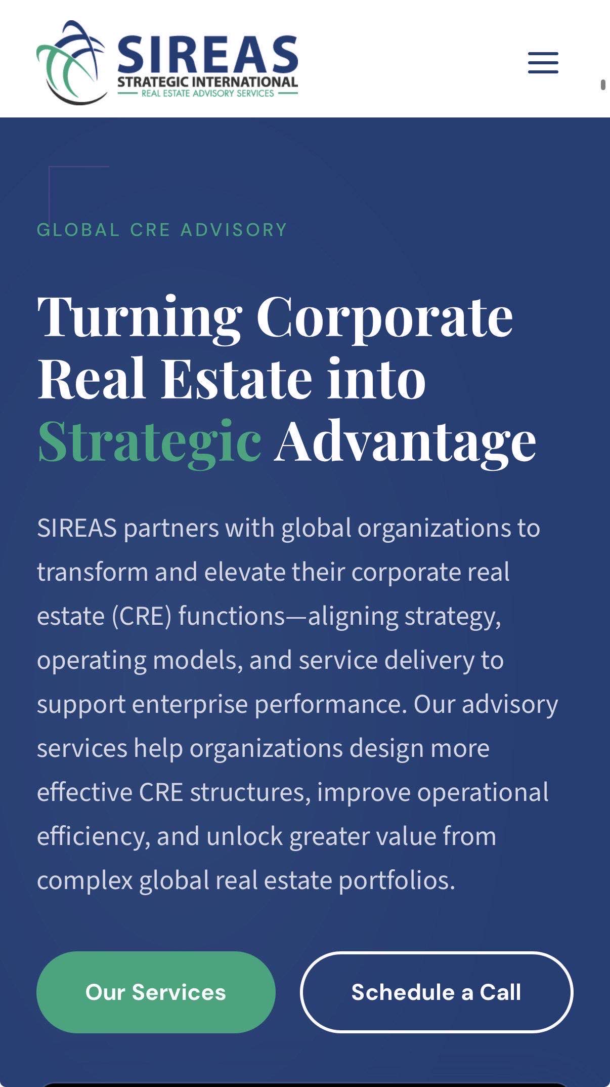 Corporate real estate advisory website